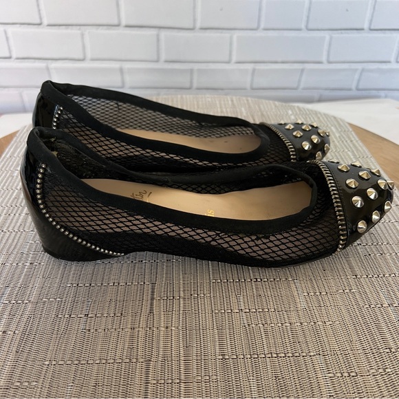 Christian Louboutin Black Patent Leather and Mesh Spike Ballet Flats Size 38 - Picture 10 of 11